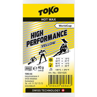 Парафин с высоким содержанием фтора TOKO High Performance yellow Парафин с высоким содержанием фтора TOKO High Performance yellow